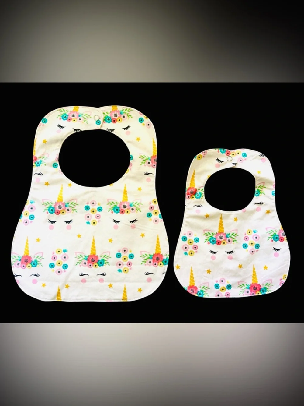 Light Pink Unicorn Floral Baby Bib - Set of 2